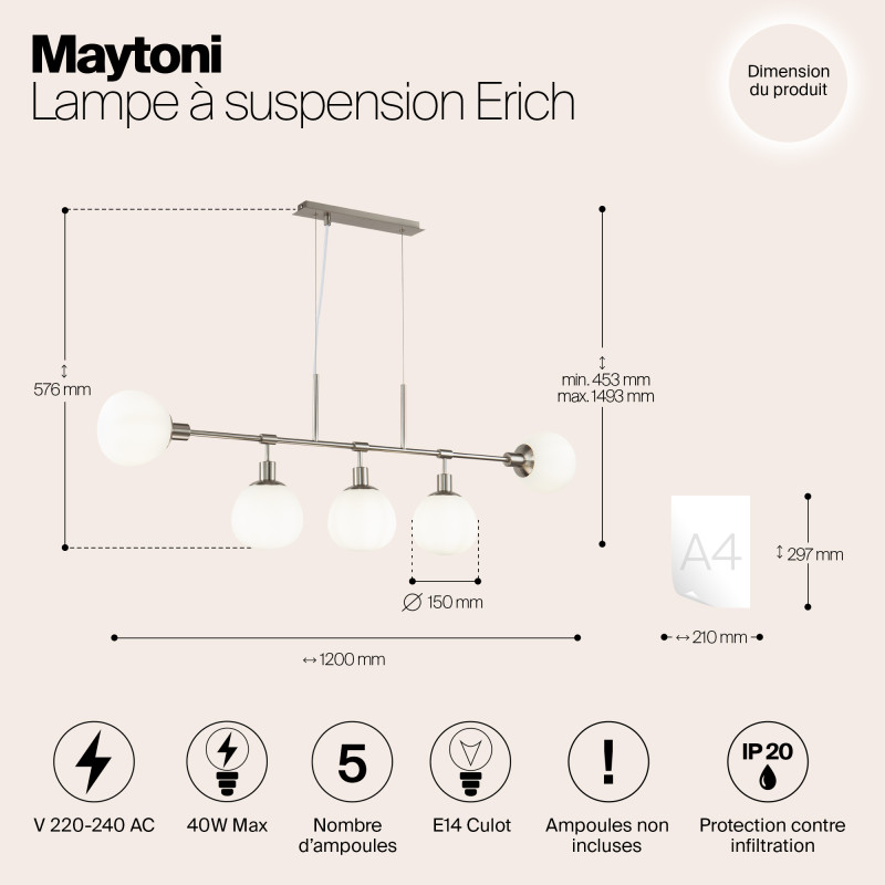 Подвесная люстра Maytoni Erich MOD221-PL-05-N, никель