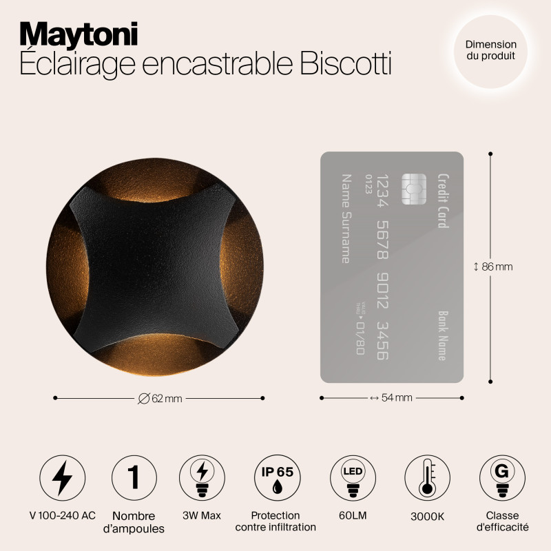 Уличный встраиваемый Maytoni Biscotti O036-L3B3K, 3W LED, 3000K, черный