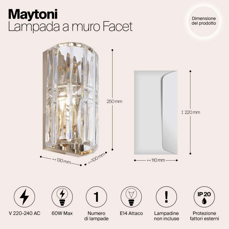Светильник 25 см, Maytoni Facet MOD094WL-01G, золото