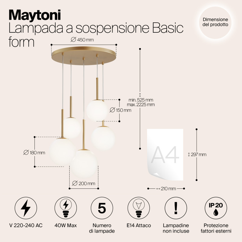 Светильник 58 см, Maytoni Basic form MOD321PL-05G1, золото