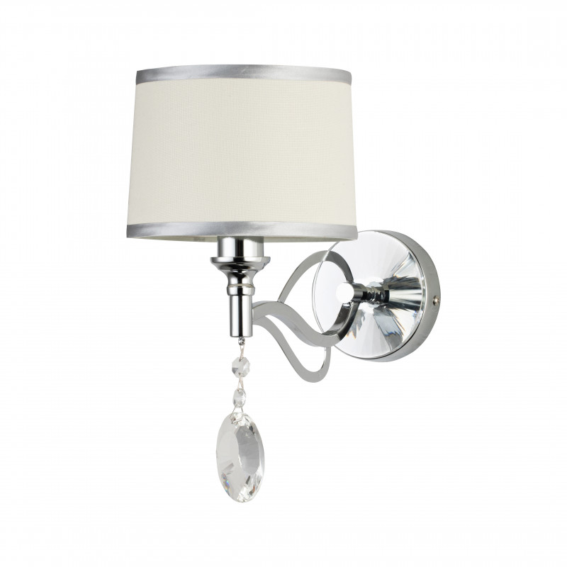 Бра Favourite Semina 2707-1W, D270*W160*H310, хром, абажур из белой ткани с серебряной тесьмой, декоративные элементы из прозрачного хрусталя