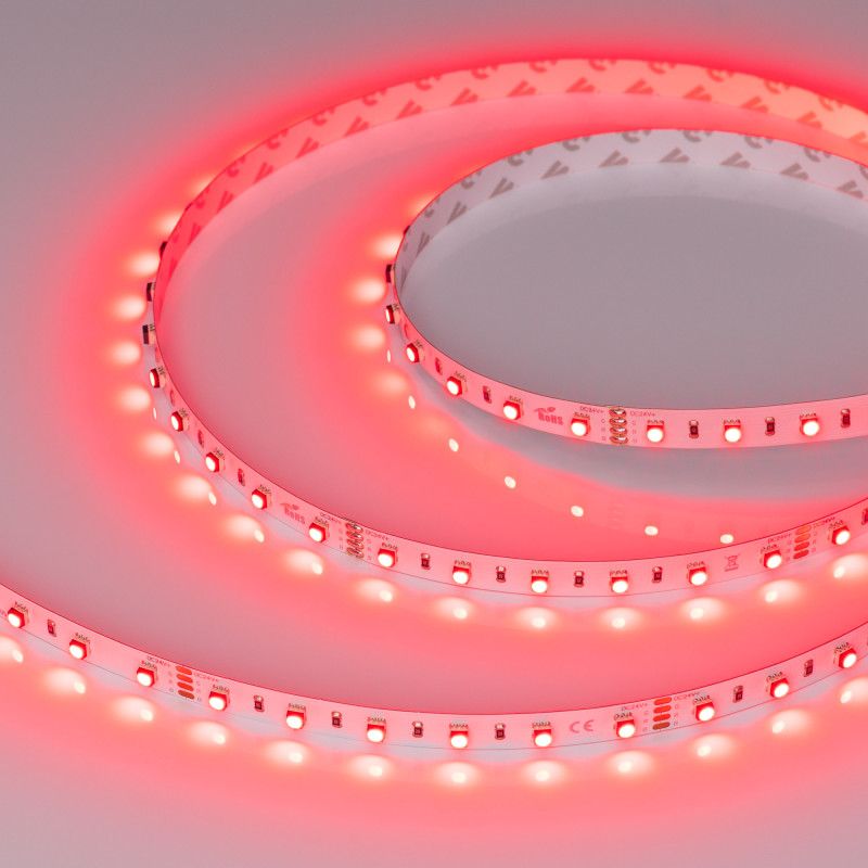 Лента MINI-F60-10mm 24V RGB (14.4 W/m, IP20, 3535, 5m) (Arlight, Открытый) 022718(2). Цена указана за 5 метров. Продается кратно 5 метрам.