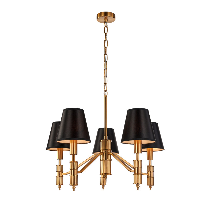 Подвесная люстра Favourite Flagship 2933-5P, D600*H440/1525, античной латуни, плафоны из черной атласной ткани