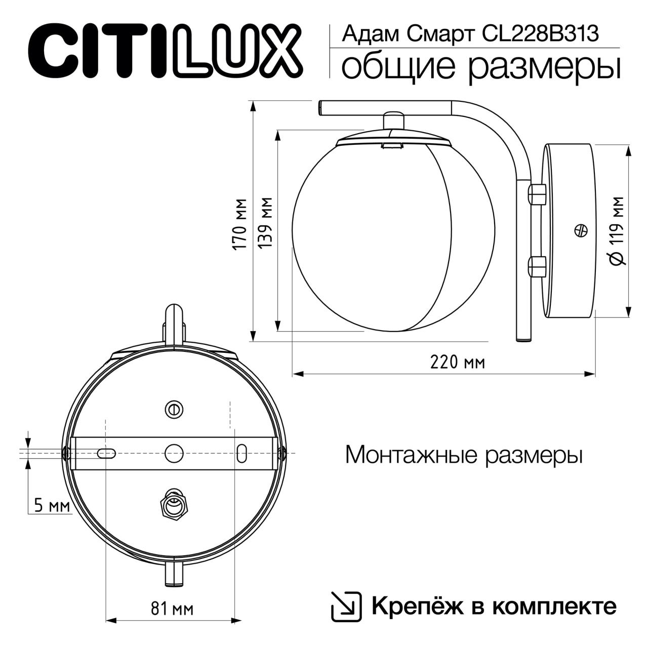 Светильник 17 см, 12W, 3000-5500K, Citilux Адам Смарт CL228B313 LED, бронза