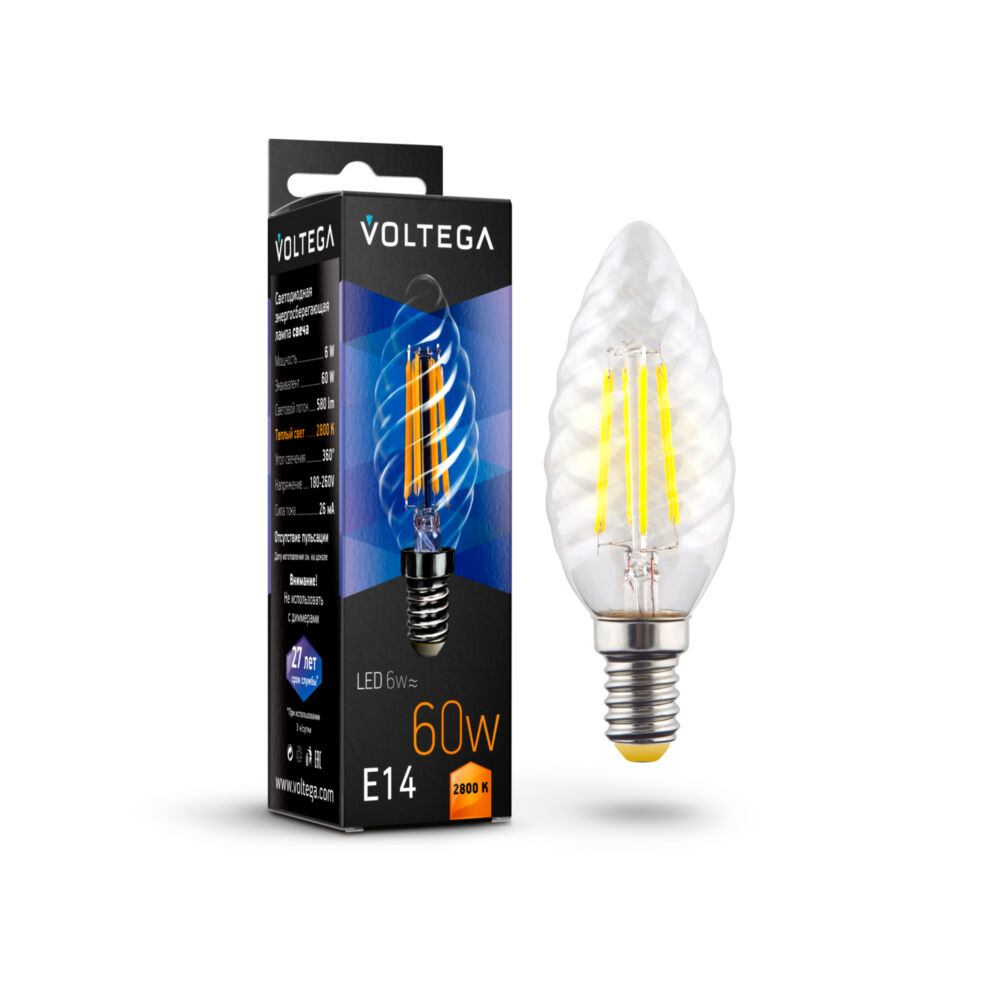 7027 Лампа светодиодная диммируемая Voltega Crystal 6W 580Lm 2800K E14