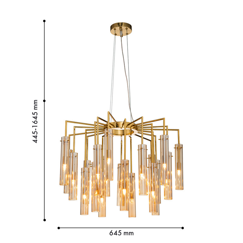 Подвесная люстра 64,5*164,5 см, 525W, Favourite Orgel 4500-21P золото, стекло янтарного цвета