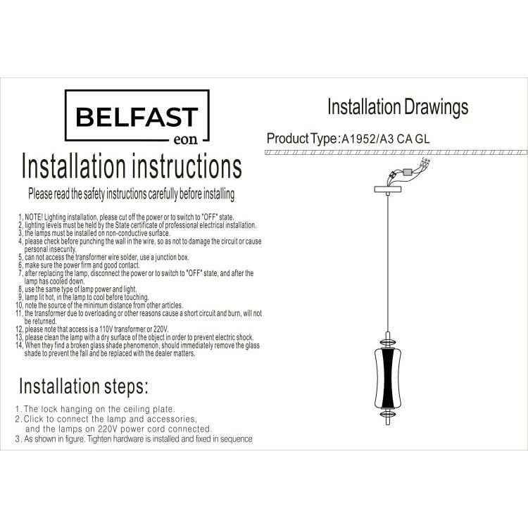 Подвесной светильник 10-86 см, 1*LED*4W, 3000K, Belfast Herbison A1952-A3 CA GL, Черный
