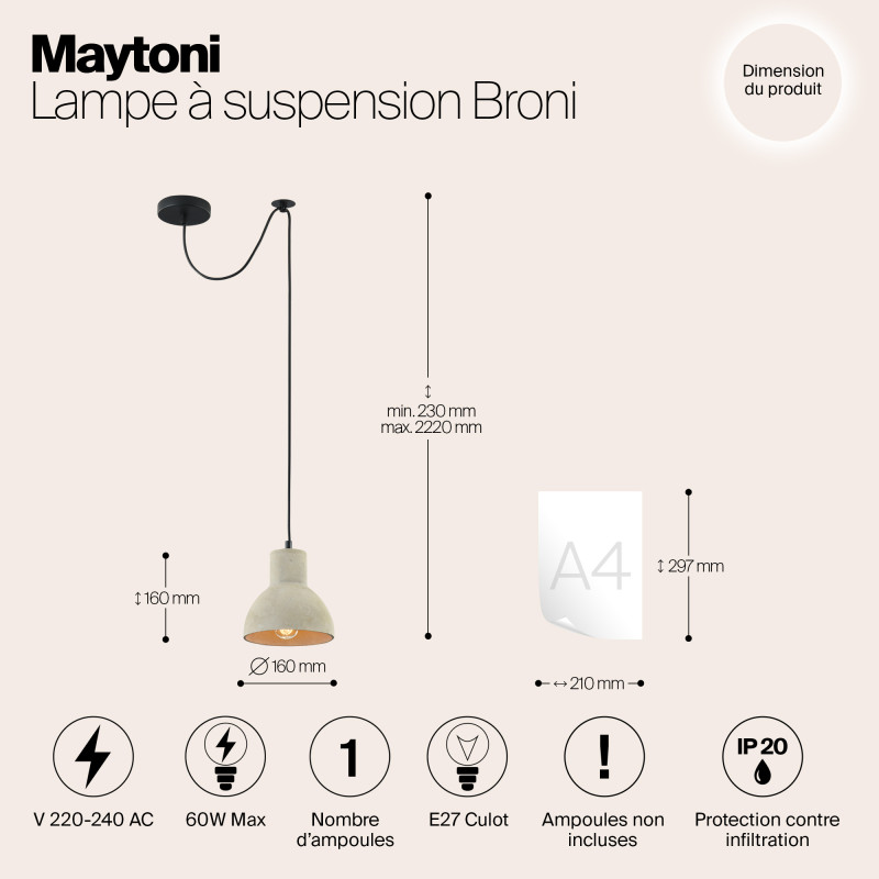 Подвесной светильник Maytoni Broni T434-PL-01-GR