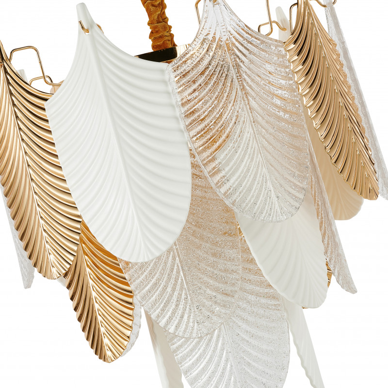 Подвесная люстра Favourite Pulcher 2619-12P, D480*H510/1870, Каркас золотого цвета, декоративные элементы из белого фарфора, полупрозрачного стекла и золотого металла