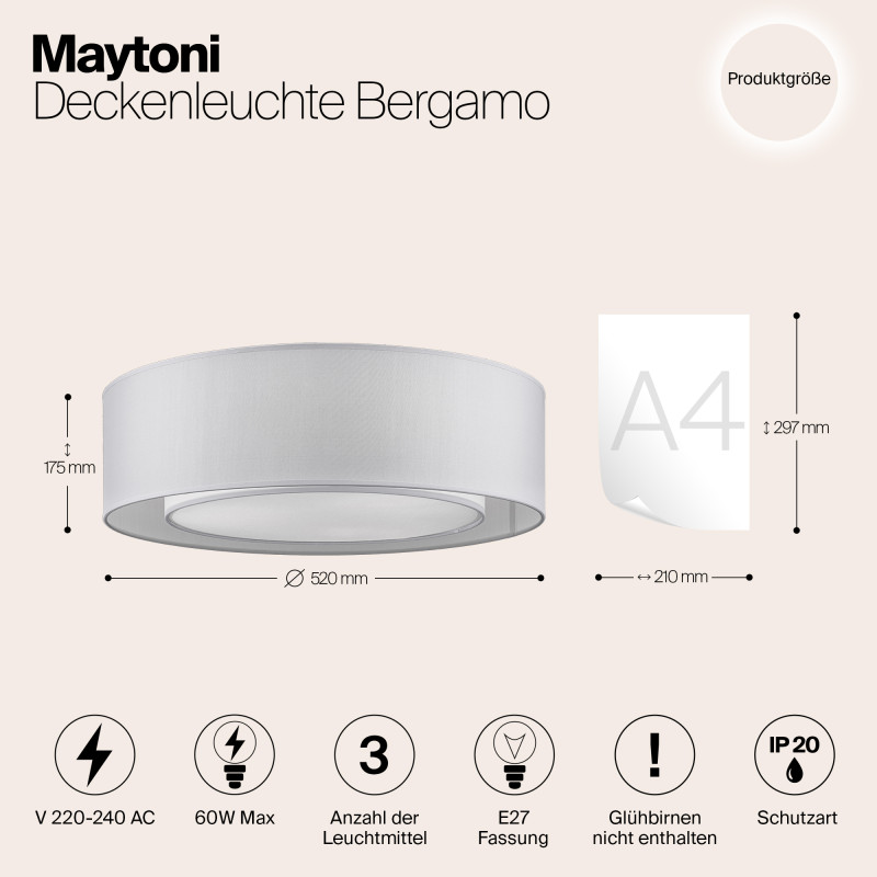 Светильник 52*52 см, Е27 60W, Maytoni Bergamo MOD617CL-04GR