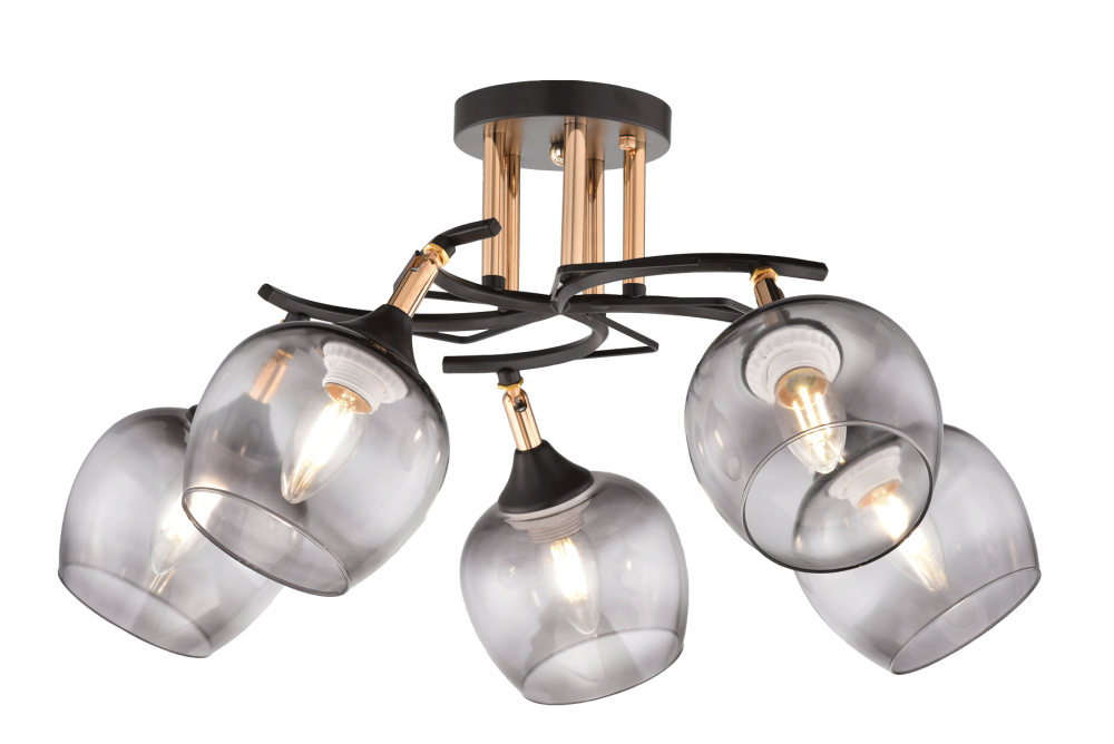Люстра Ø640 x H250, мм, 5*40W (200W), CF+FGD(Чёрный +Золото) Rilon 4728/5 CF+FG