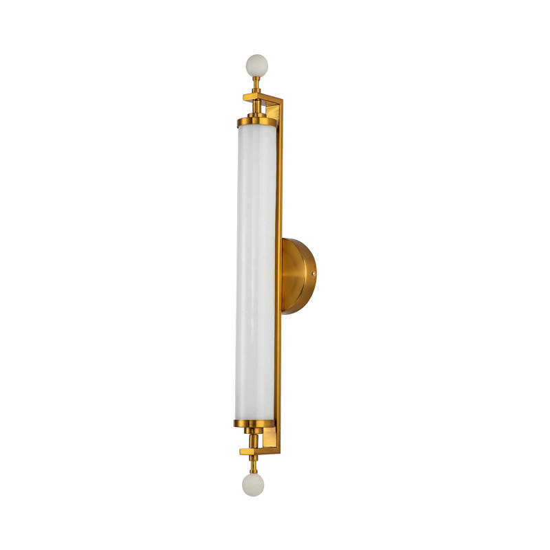Бра Favourite Plunger 3012-2W, D105*W100*H700, латуни, плафон из искусственного белого мрамора, стеклянный декор по краям