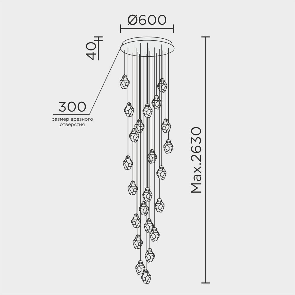 Подвесная люстра 60*60*263 см, LED 75W, 4000K, Золото MODELUX ML.88971.25 GD