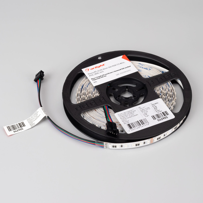 Лента RT-A120-8mm 24V RGB (12 W/m, IP20, 2835, 5m) (Arlight, 5 лет) 042905. Цена указана за 5 метров. Продается кратно 5 метрам.