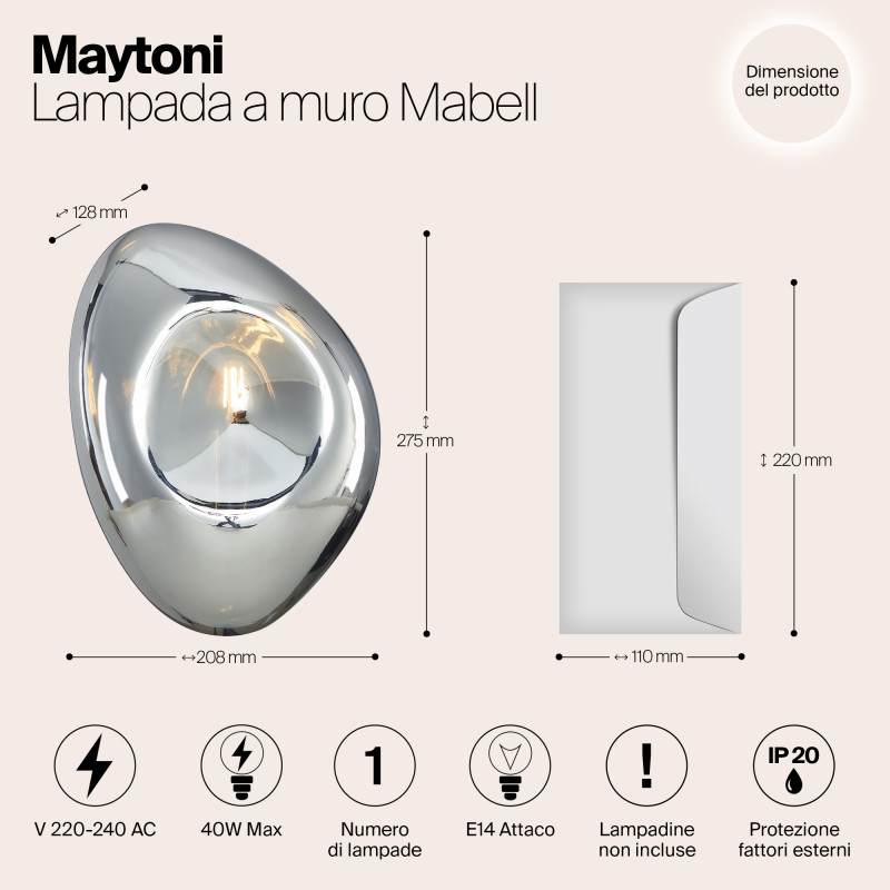 Светильник 28 см, Maytoni Mabell MOD306WL-01CH, хром