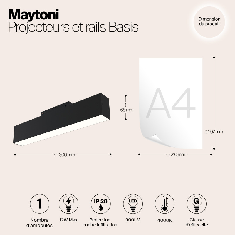 Светодиодный светильник 30 см, 12W, 4000K, Maytoni Technical Basis S35 TR012-2-12W4K-B черный трековый