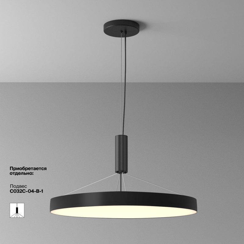 Накладной светильник 60*60*6 см, LED, 90W, 3000К, Maytoni Technical Zon C032CL-90W3K-RD-B черный
