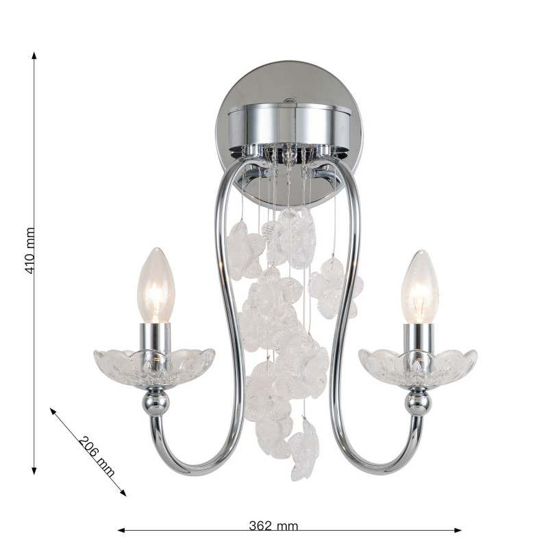 Бра Favourite Bellis 2870-2W, D360*W205*H410, хром, блюдца из прозрачного стекла, декоративные элементы из прозрачного стекла