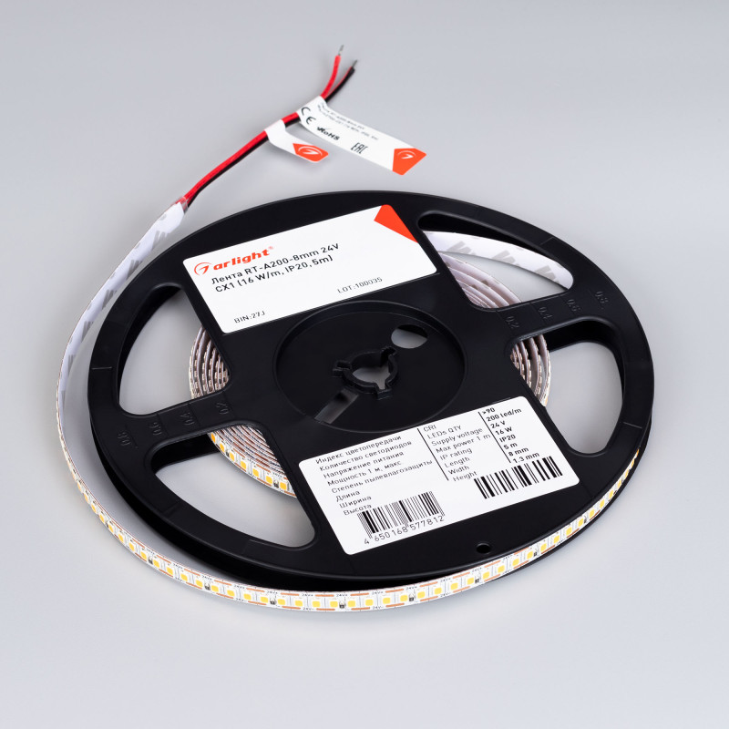 Лента RT-A200-8mm 24V Warm3500-CX1 (16 W/m, IP20, 5m) (Arlight, резка 1 светодиод) 046940. Цена указана за 5 метров. Продается кратно 5 метрам.