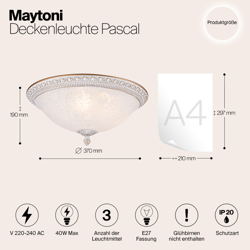 Светильник диаметр 37 см Maytoni C908-CL-03-W Белый, Золото