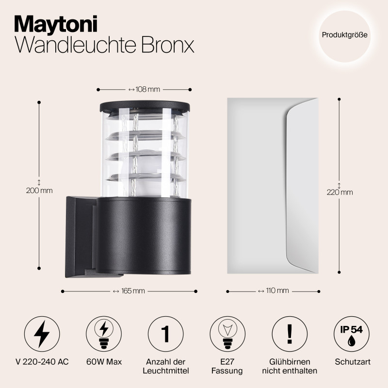 Уличный  настенный фонарь Maytoni Bronx O576WL-01B, черный