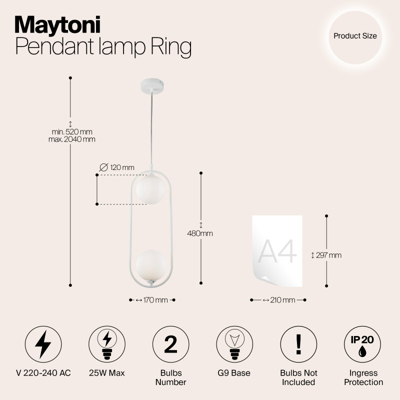 Подвесной светильник Maytoni Ring MOD013PL-02W, белый