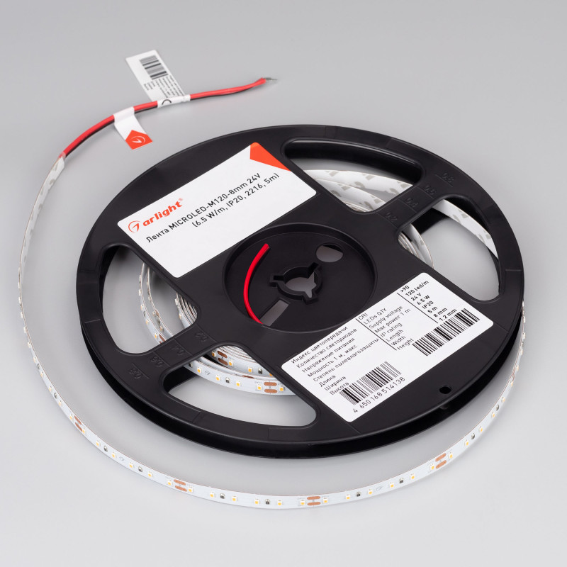 Лента MICROLED-M120-8mm 24V Warm2700 (6.5 W/m, IP20, 2216, 5m) (Arlight, Открытый) 024439(2). Цена указана за 5 метров. Продается кратно 5 метрам.