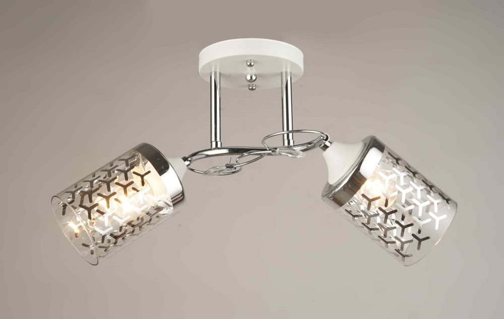 Люстра L480 x W165 x H230, мм, 2*40W (80W), WT+CR (Белый+Хром) Rilon 3464/2 WT+CR