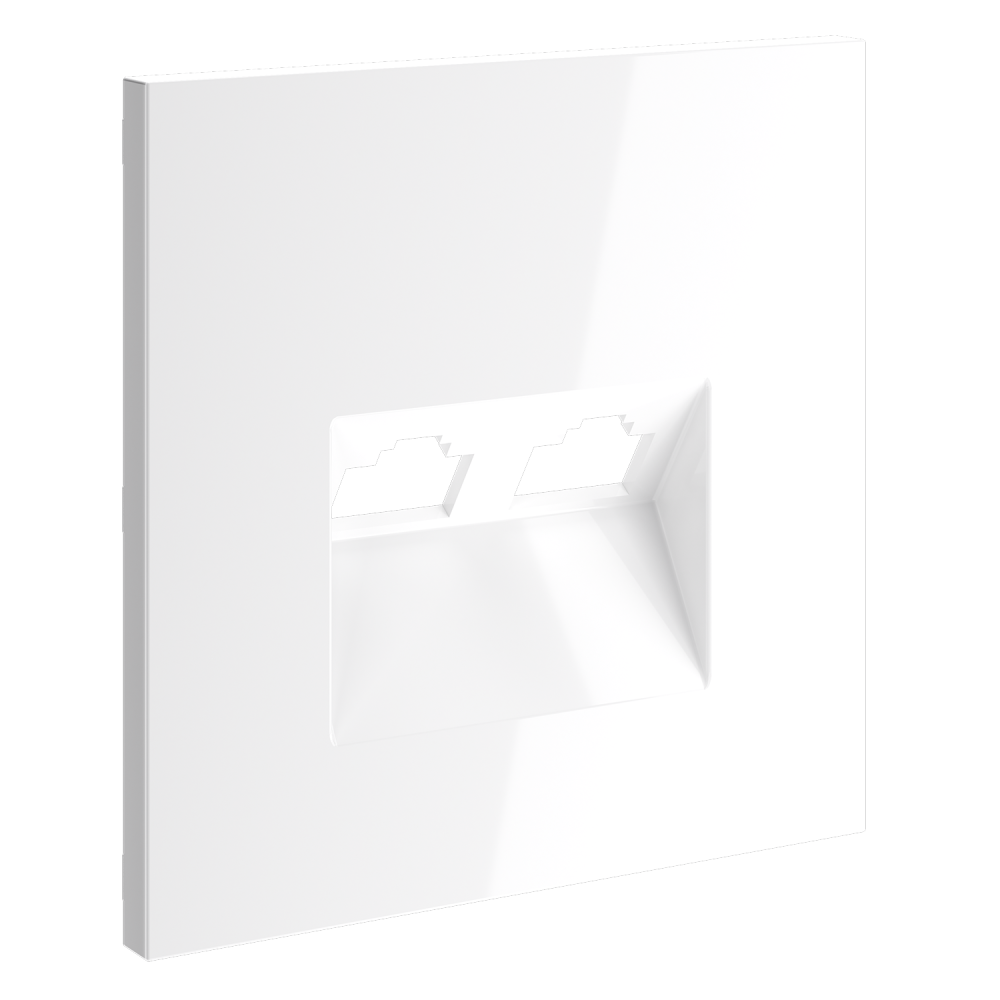 Накладка для розетки компьютерной двойной RJ45+RJ45 кат.6, белый глянцевый Voltum S70 VLS001401, Пластик глянцевая