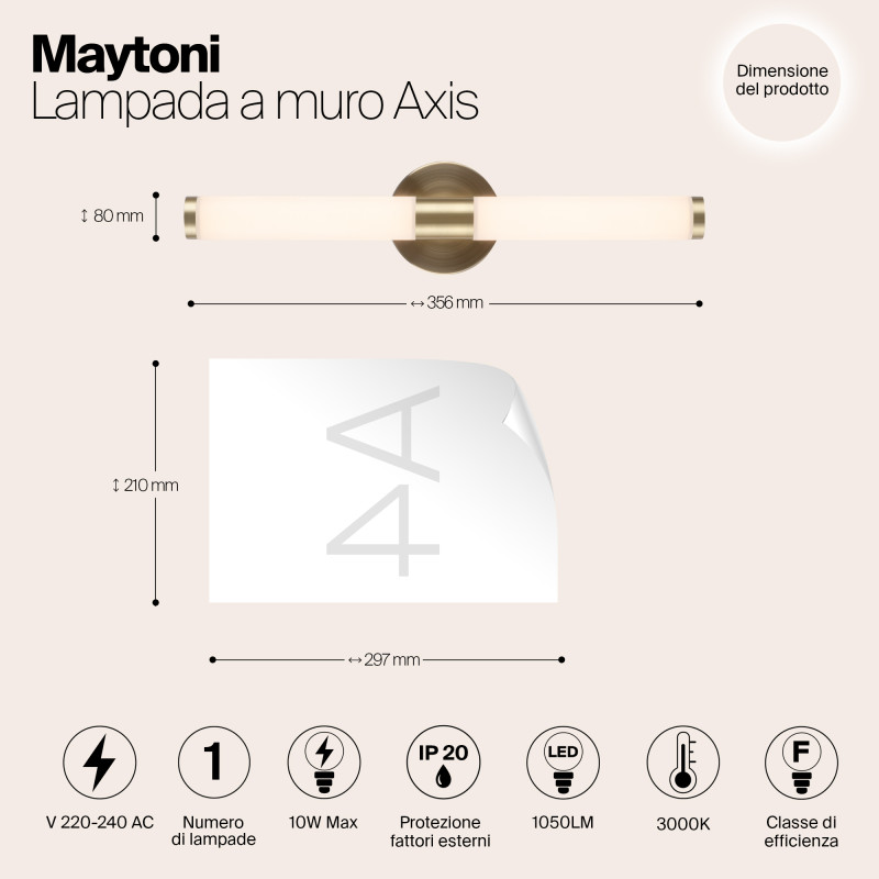 Бра 36 см Maytoni LED Axis MOD106WL-L10G3K, 10W LED, 3000K, золото