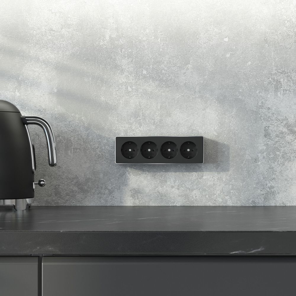 W5072258 Розетка четверная с заземлением и шторками Gallant, черныйхром Werkel, 4690389218026