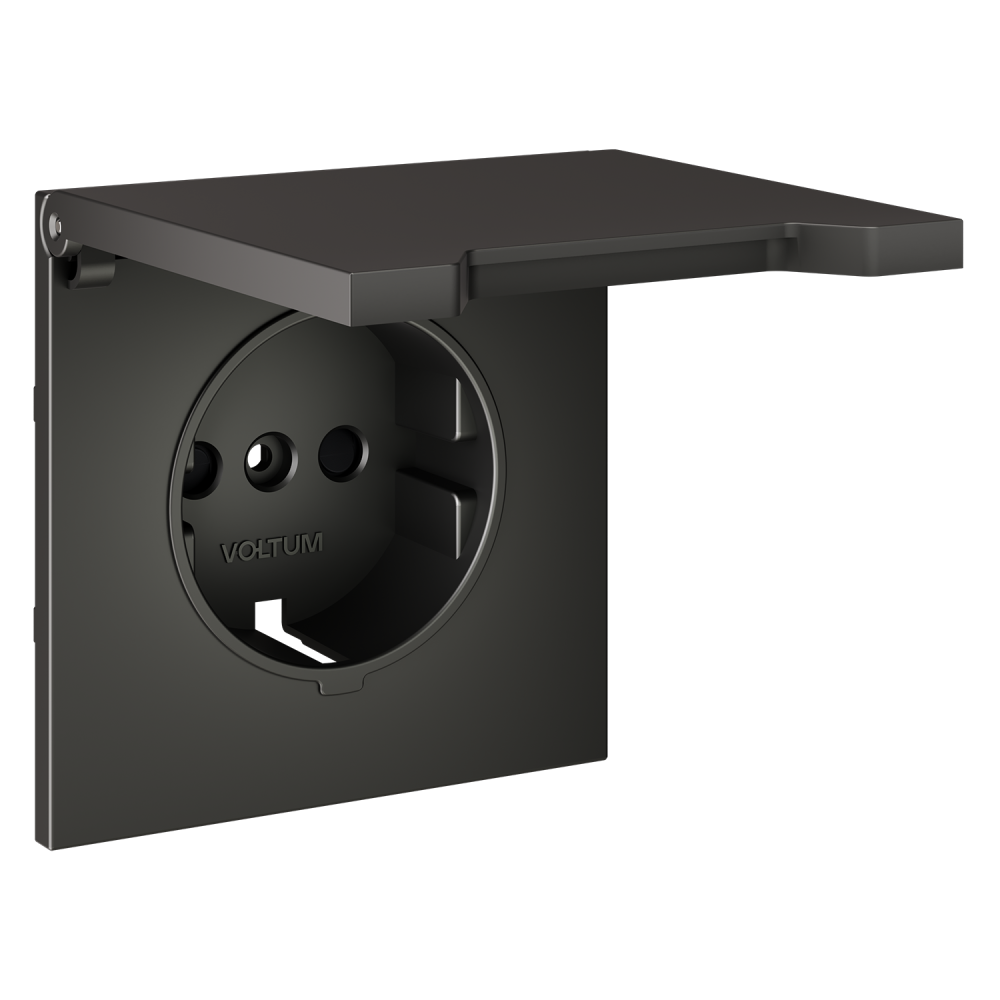 Накладка для розетки с заземлением, защитными шторками и крышкой, титан Voltum S70 VLS000806, Пластик Soft touch