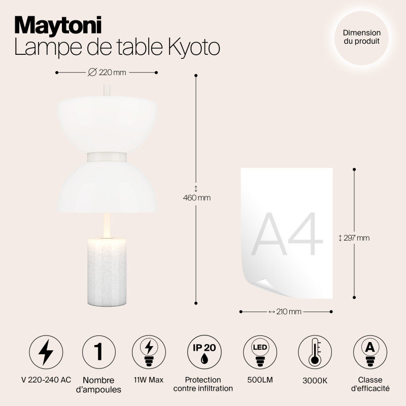 Настольный светильник  22 см, LED 11W, 3000К, Белый Maytoni Kyoto MOD178TL-L11W3K
