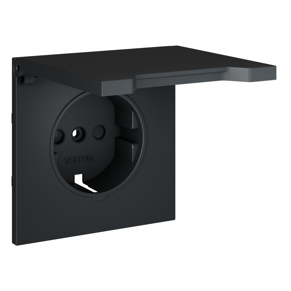 Накладка для розетки с заземлением, защитными шторками и крышкой, графит Voltum S70 VLS000807, Пластик Soft touch