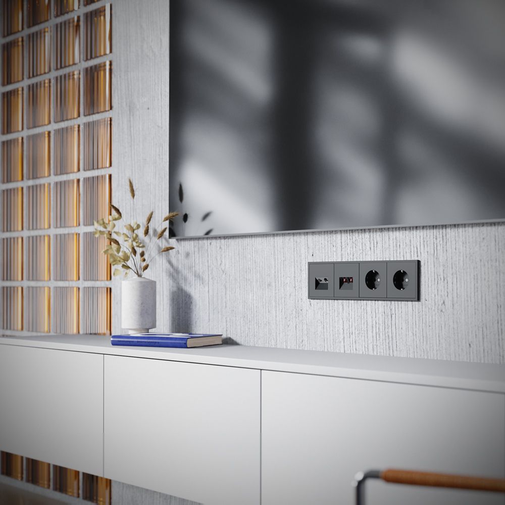 Розетка телевизионная встраиваемая TV+RJ45 кат. 6, черный матовый Voltum S70 VLS060708, Пластик Soft touch