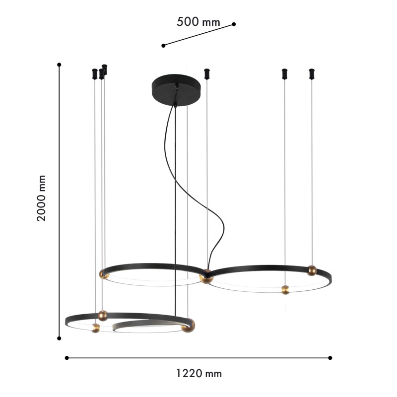 Подвесная люстра 122*50*200 см, 70W, Favourite TORNADO 4569-4P матовый черный, матовое золото, белый акрил