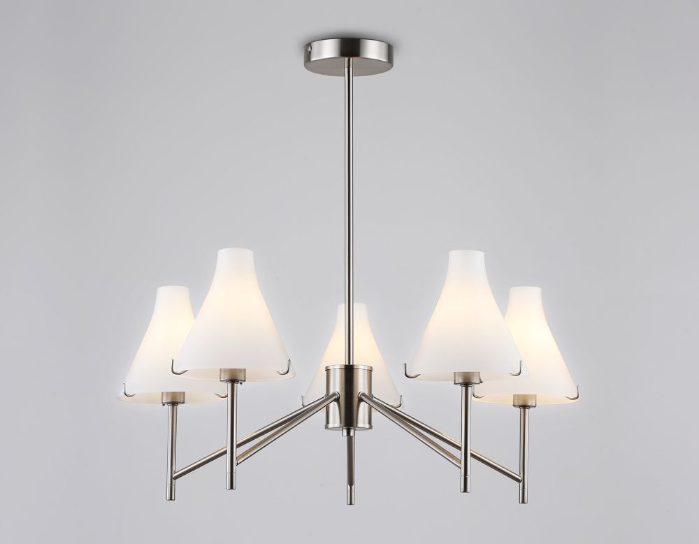 Люстра со стеклянными плафонами на штанге **59- см, 5*E14*40W, K, Ambrella Light High Light LH57123, никель