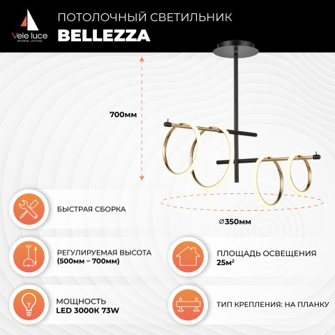 Потолочный светильник  75*70 см, 4*LED черный Vele Luce Bellezza VL7262L04