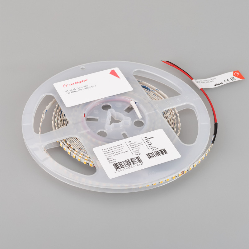 Лента RT-A160-5mm 24V Warm3500 (15 W/m, IP20, 2835, 5m) (Arlight, Открытый) 040532. Цена указана за 5 метров. Продается кратно 5 метрам.