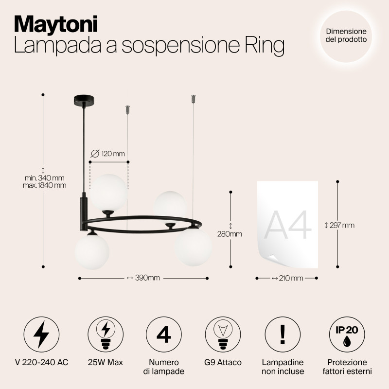 Подвесная люстра Maytoni Ring MOD013PL-04B, черный