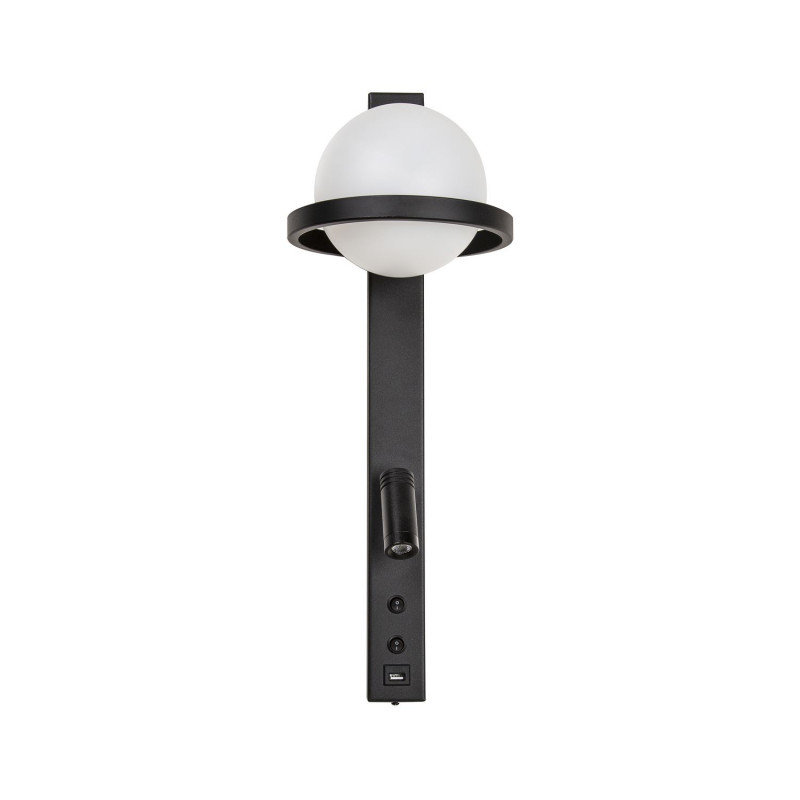 Бра Favourite Twin 4068-2W, D195*W195*H550, вытянутый каркас черного цвета, плафон выполнен из белого акрила с черным декоративным кольцом, поворотный спот LED черного цвета, два выключателя, US