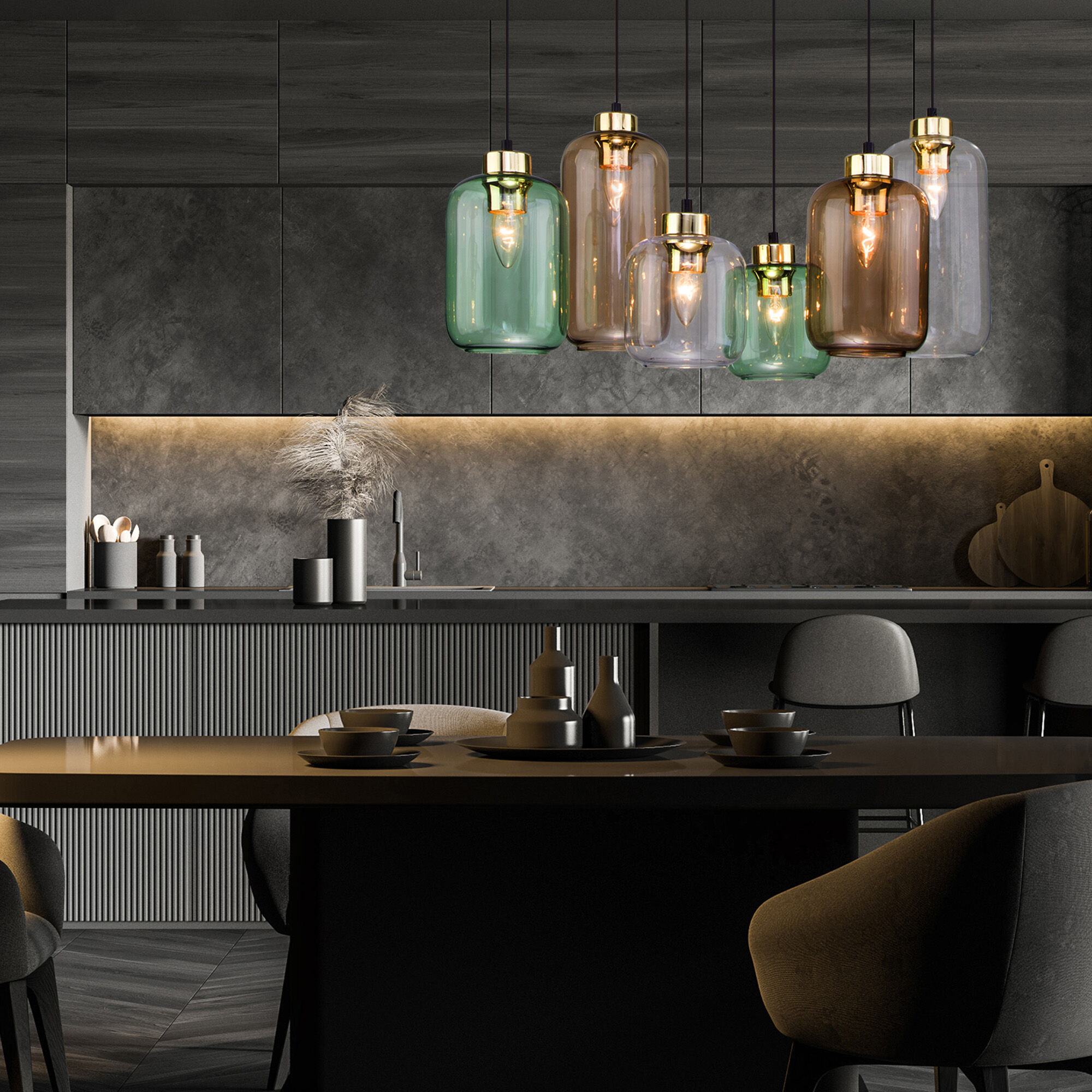 Подвесной светильник с плафонами 80*40*130 см, 6*E27, W,  TK Lighting Marco 3328, черный;золото