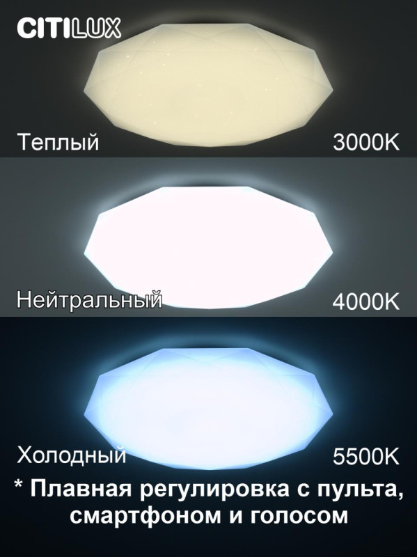 Светильник 56 см, 90W, 3000-5500K с пультом Citilux Астрон CL733900G, белый