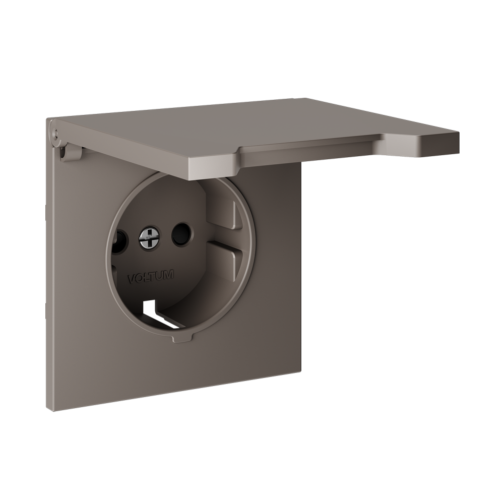 Накладка для розетки с заземлением, защитными шторками и крышкой, S70, капучино Voltum VLS000814