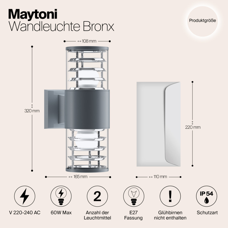 Светильник 17 см, Maytoni Bronx O576WL-02GR, серый