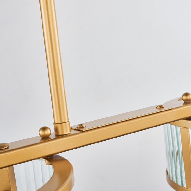 Подвесная люстра Favourite Radiales 3099-6P, L910*W200*H365/985, золота, плафоны из прозрачного рельефного стекла, круглый декоративный элемент цвета золота, лампу G9 можно менять