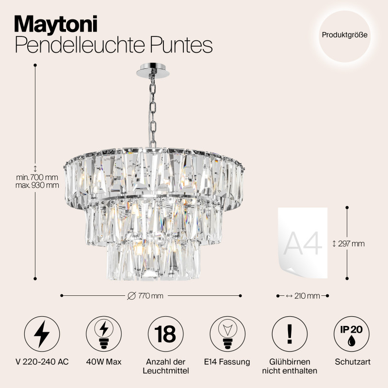 Подвесная люстра Maytoni Puntes MOD043PL-18CH, диаметр 77 см, хром