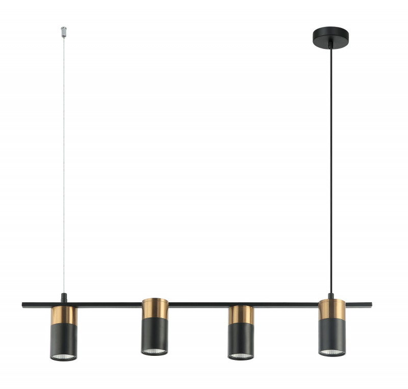 Подвесная люстра Favourite Topper 2825-4P, L710*W100*H140/1140, Каркас черного цвета, плафоны черного и золотого цвета