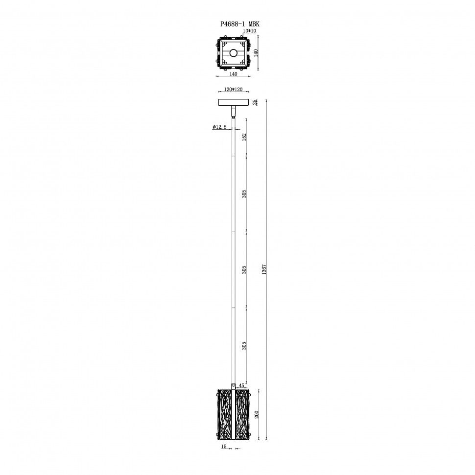Подвесной светильник 14*14-136 см, 1*Е14*40W, K, iLamp Panorama P4688-1 MBK, Черный