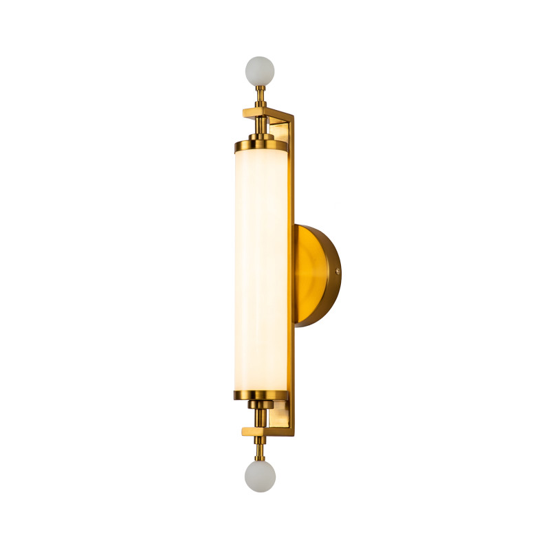 Бра Favourite Plunger 3011-2W, D105*W100*H500, латуни, плафон из искусственного белого мрамора, стеклянный декор по краям